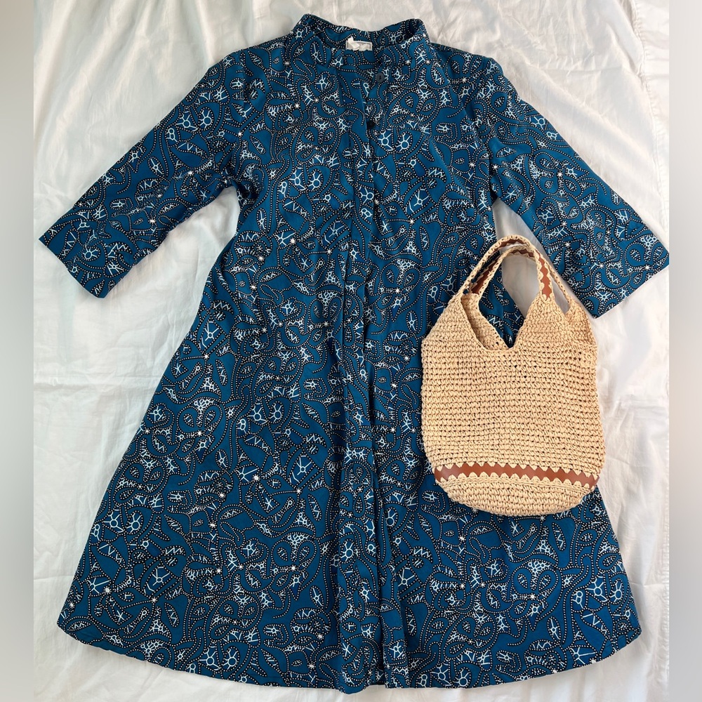 Zuri Made in Kenya Blue Print Patterned Cotton Dress Size Medium